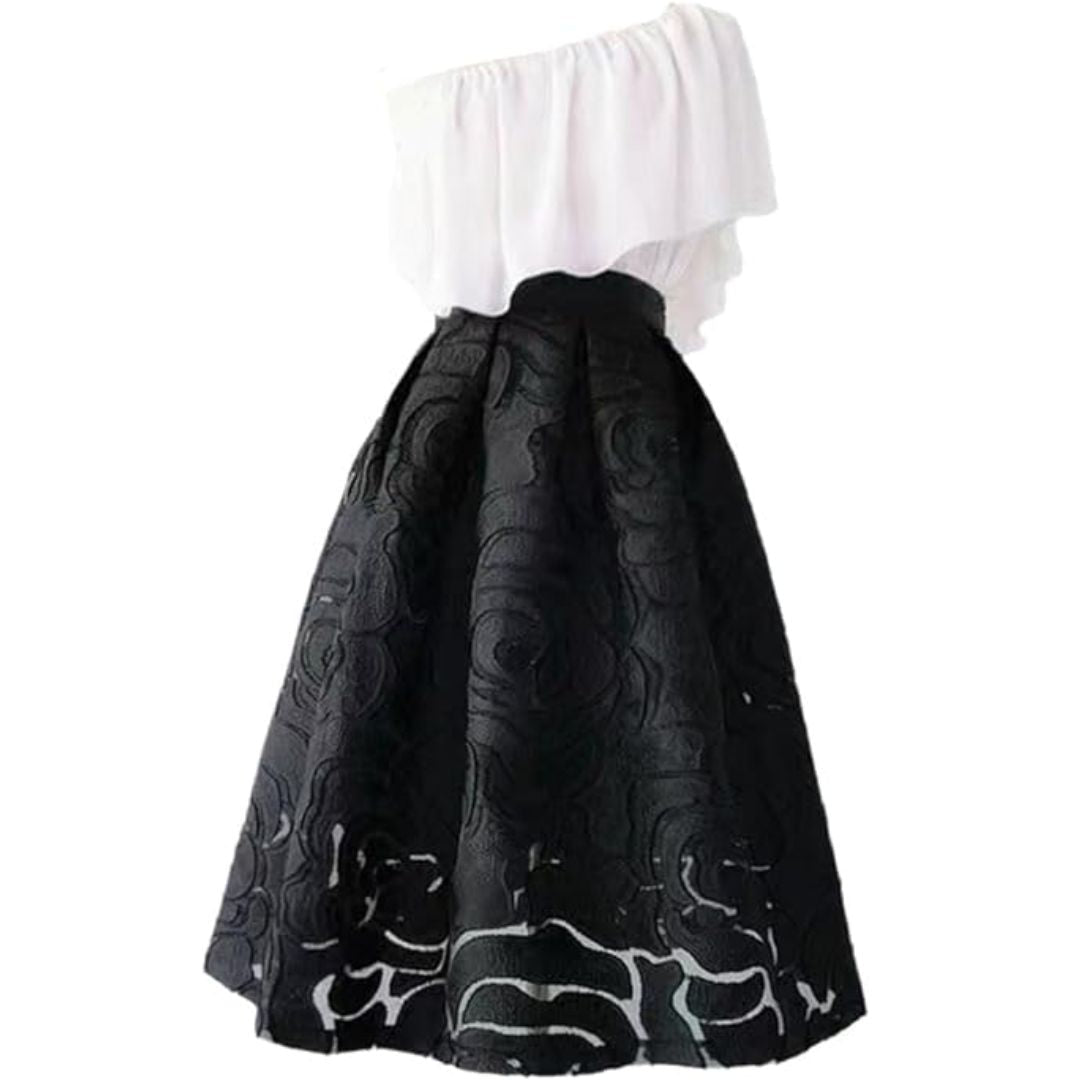 High-Waisted Jacquard A-Line Midi Skirt