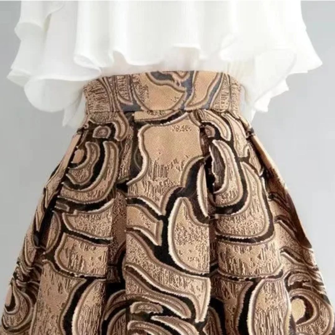 High-Waisted Jacquard A-Line Midi Skirt