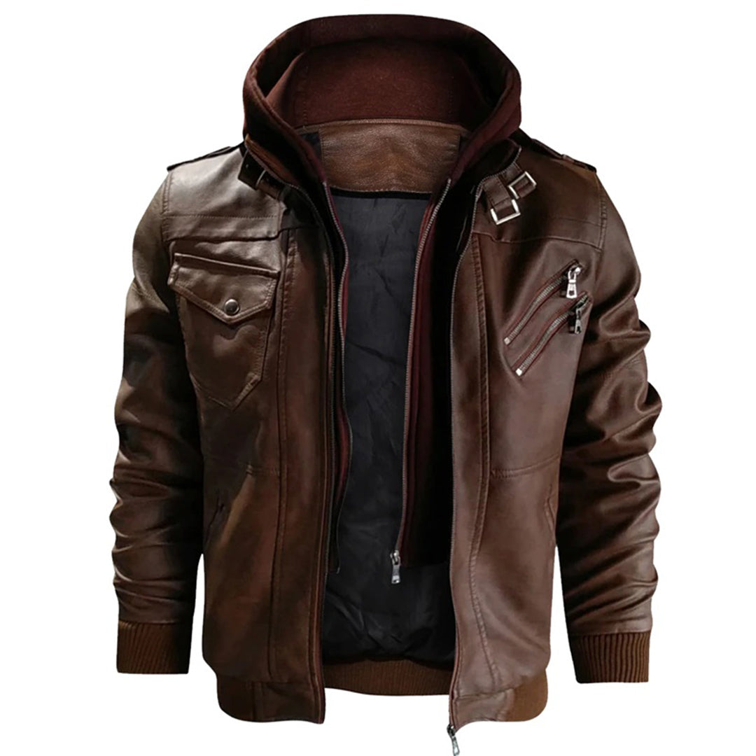 Jacob - Men's leather hooded jacket