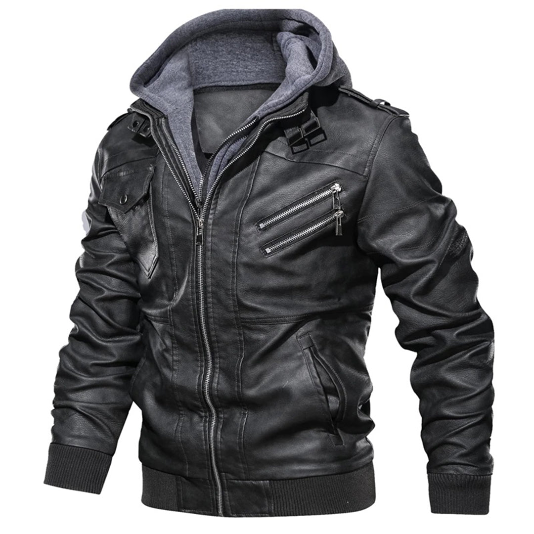 Jacob - Men's leather hooded jacket