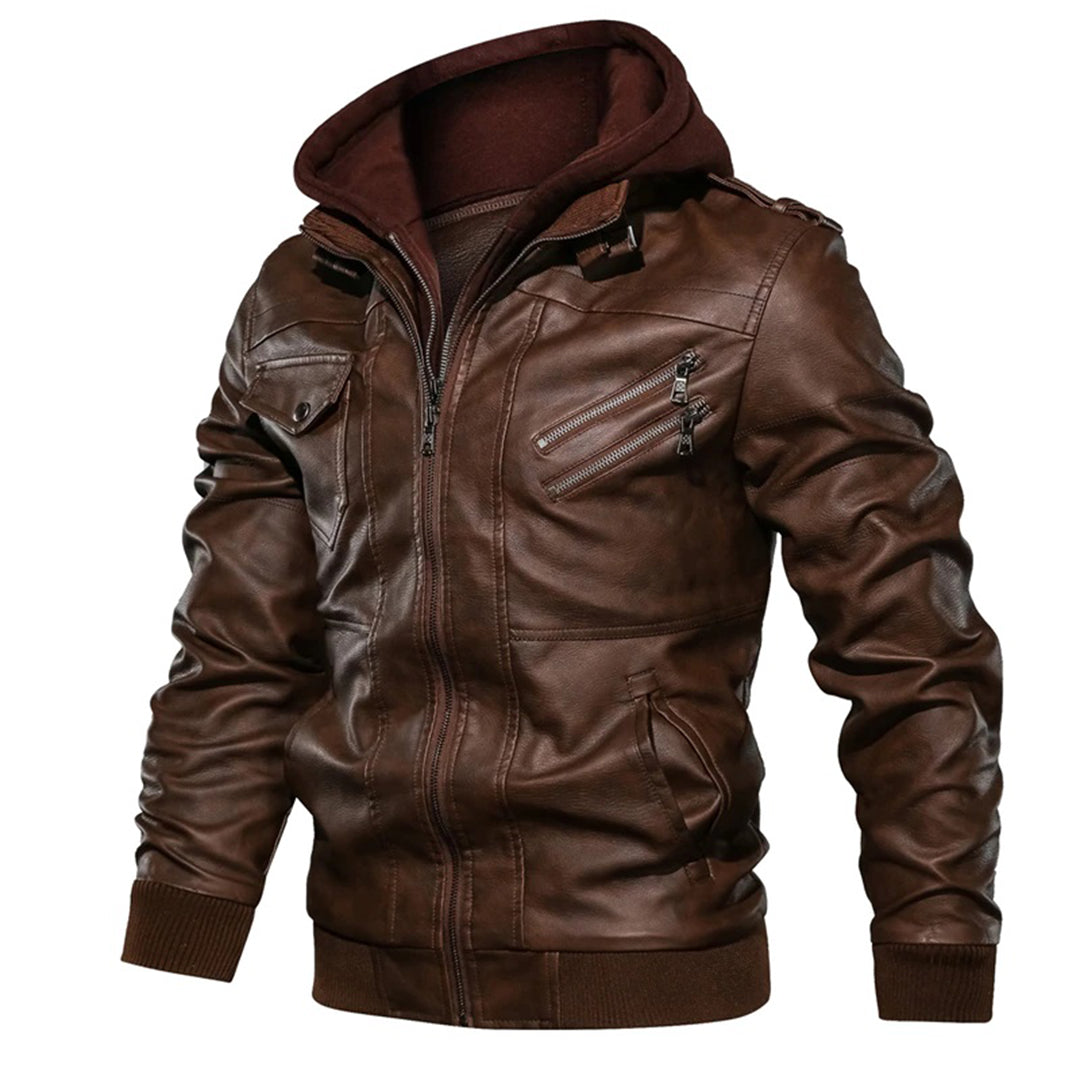 Jacob - Men's leather hooded jacket