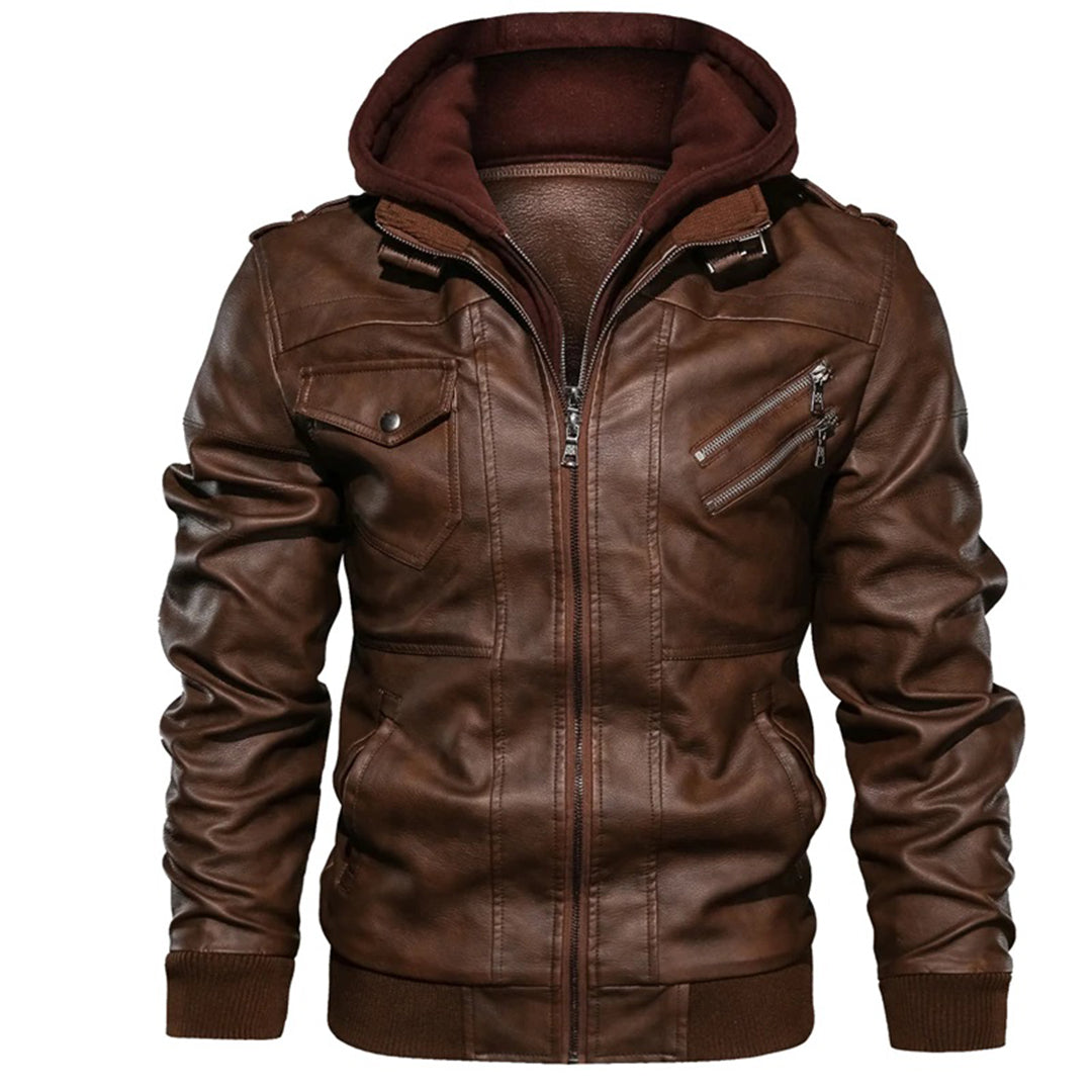 Jacob - Men's leather hooded jacket