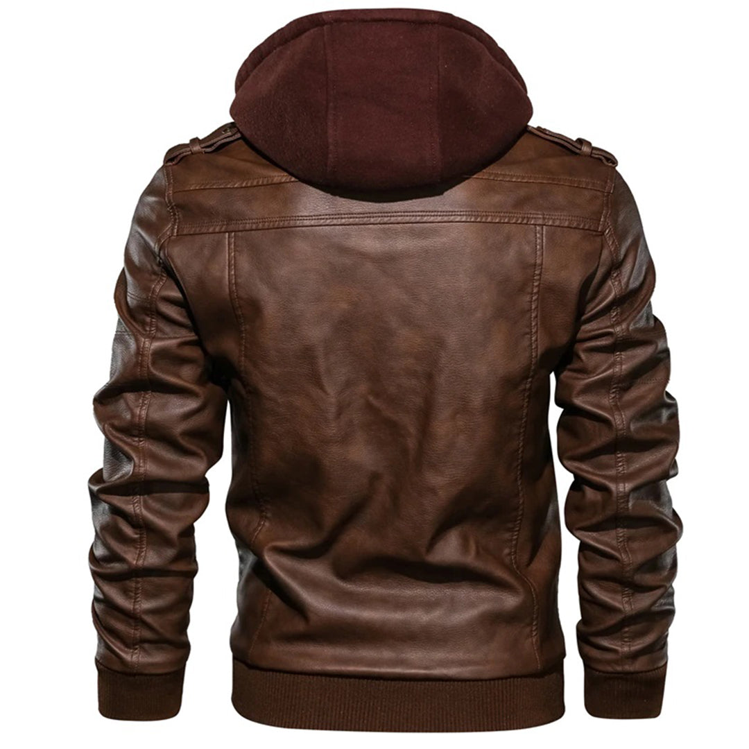 Jacob - Men's leather hooded jacket