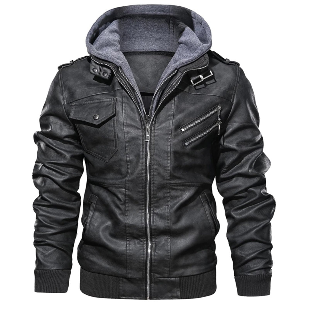 Jacob - Men's leather hooded jacket