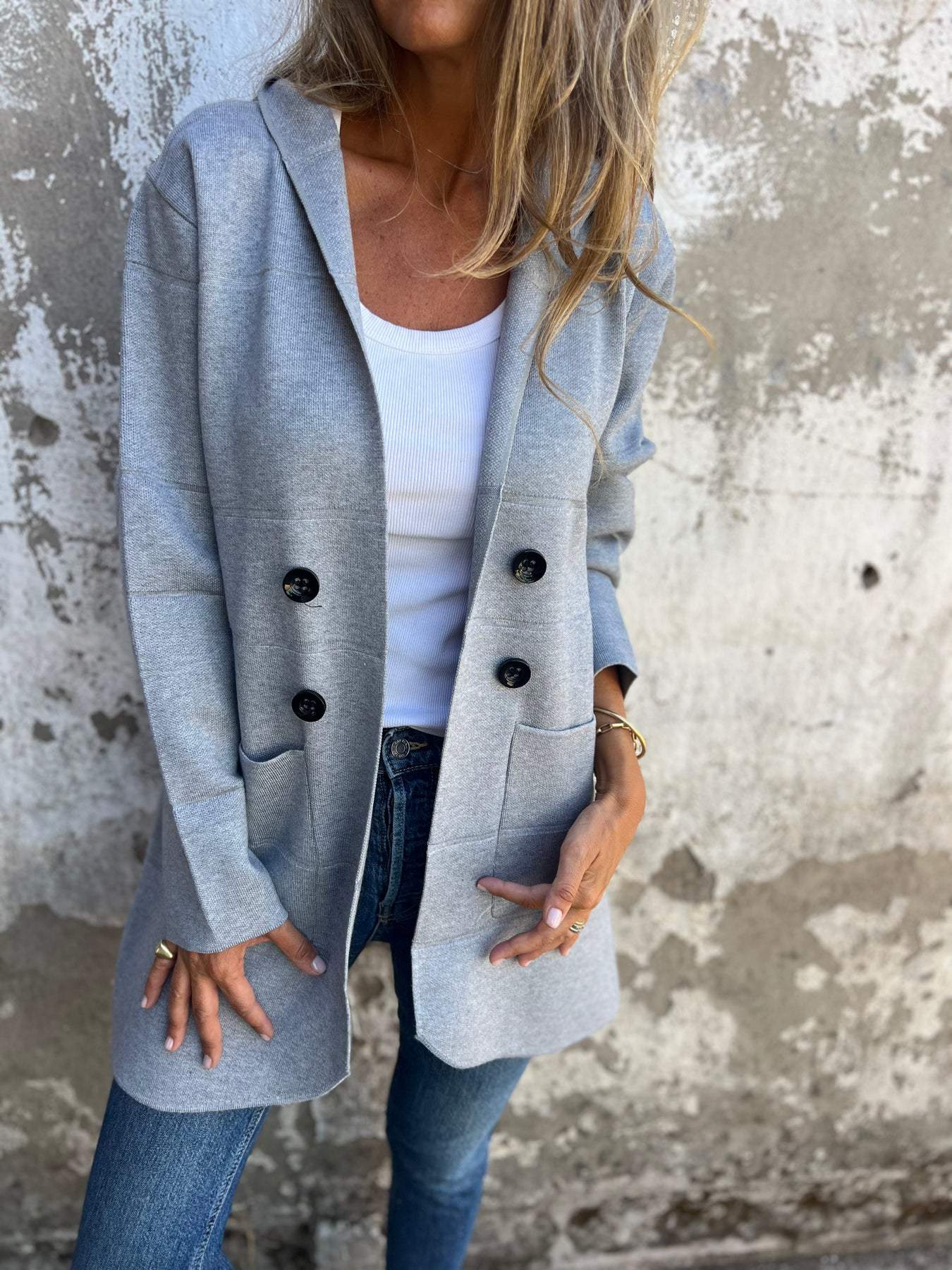 Women Coat With Lapel Collar And Buttons