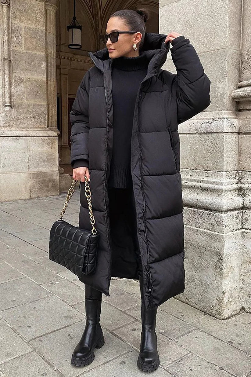 Long Puffer Coat with High Neck