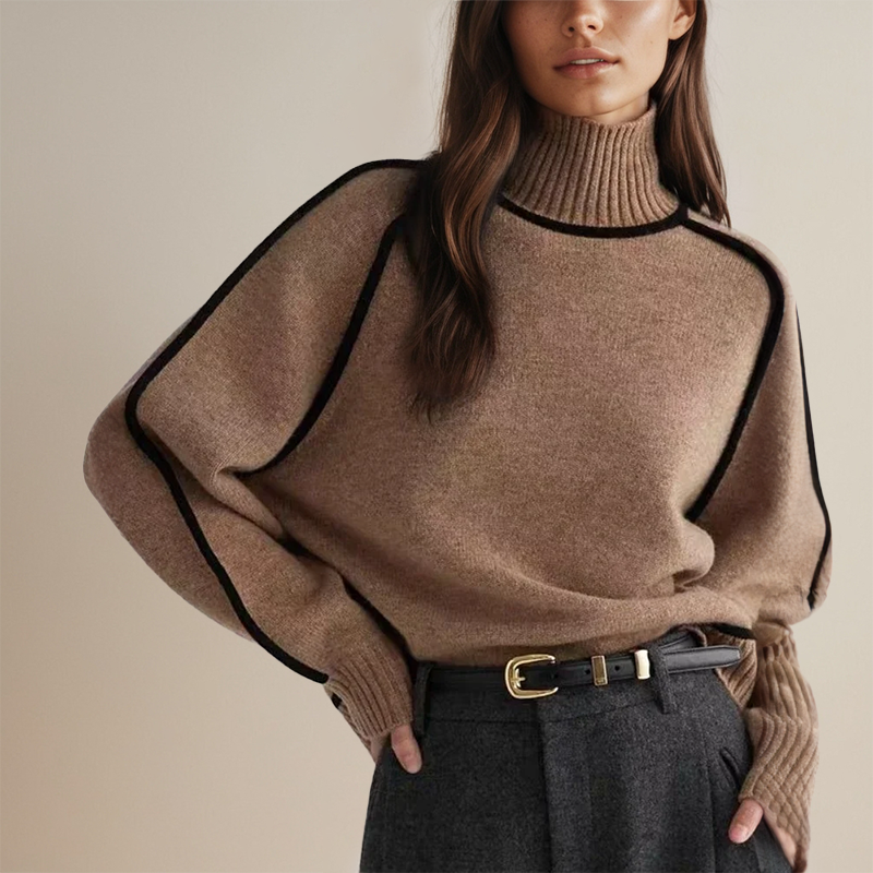 Women’s Turtleneck Sweater with Ribbed Detailing