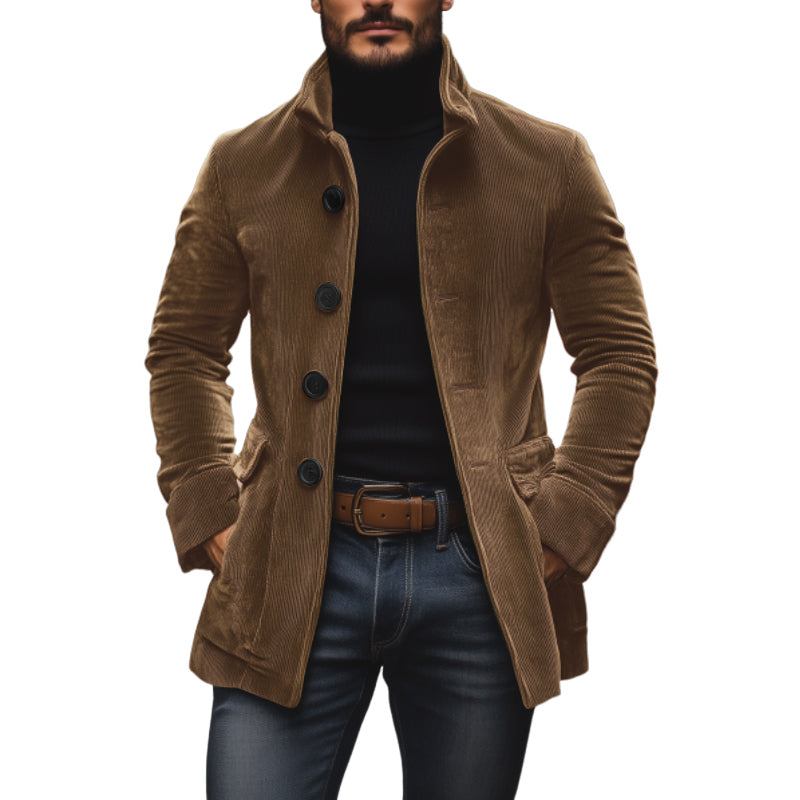 Men’s Corduroy Button Coat with Stand Collar