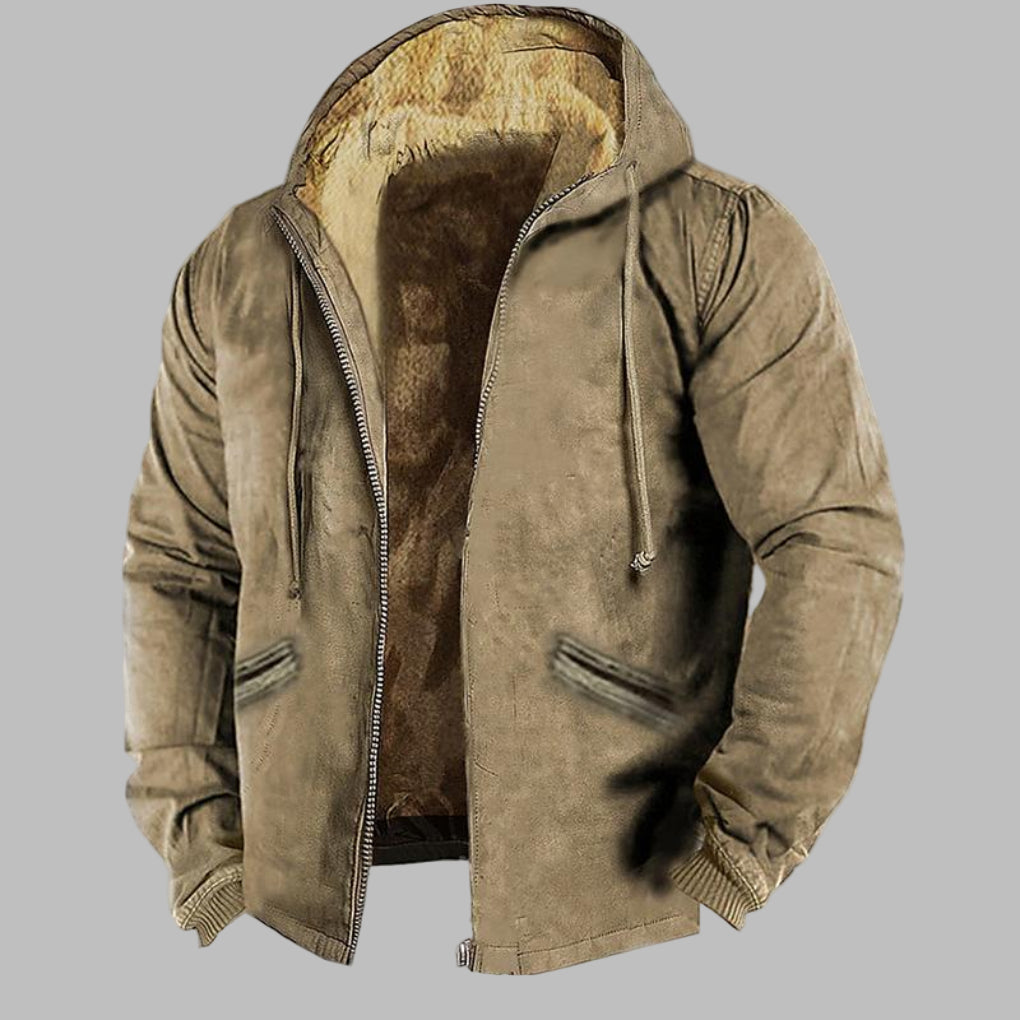 Men’s Fleece-Lined Hooded Winter Jacket with Chest Pocket