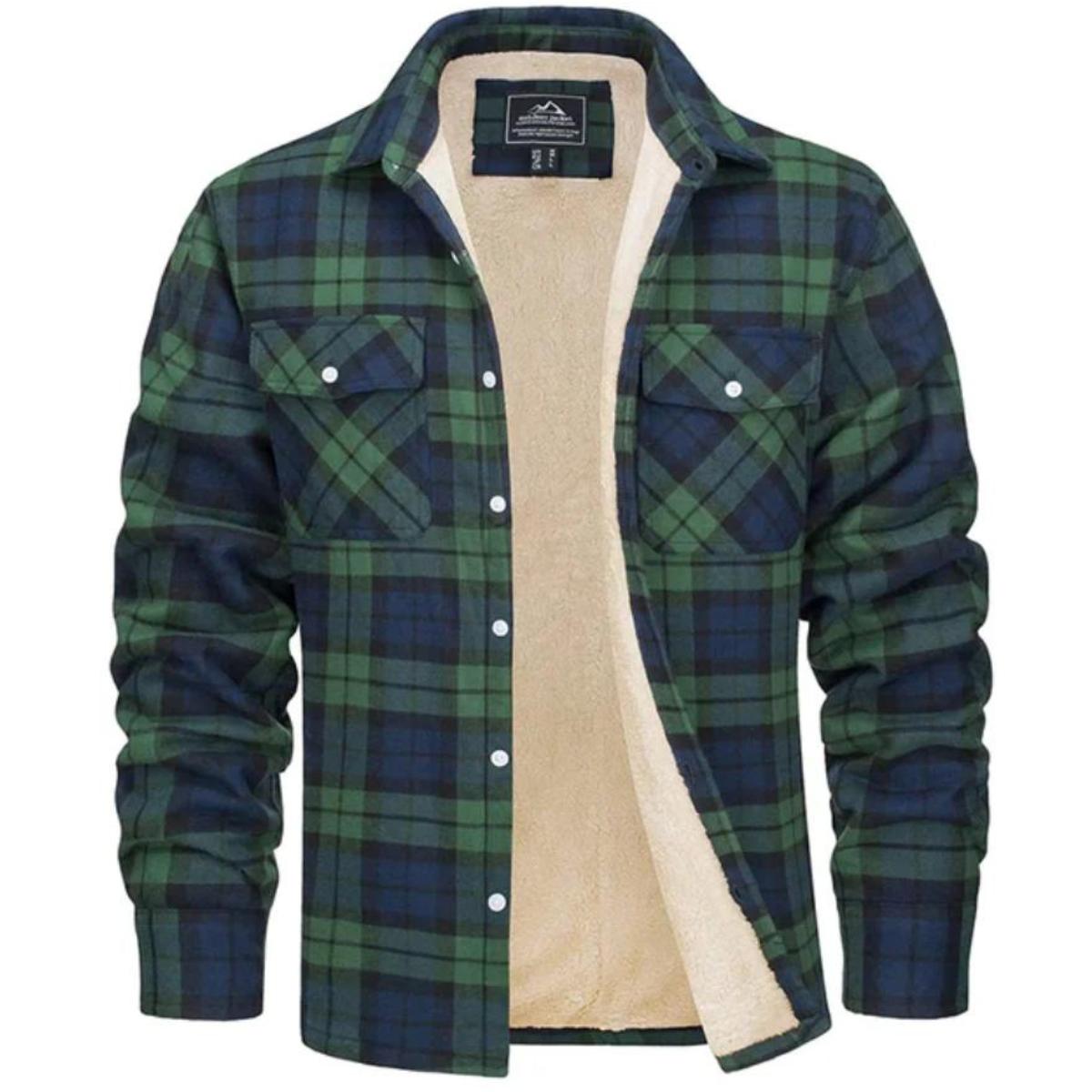 Men’s Fleece-Lined Plaid Shirt Jacket for Cold Seasons
