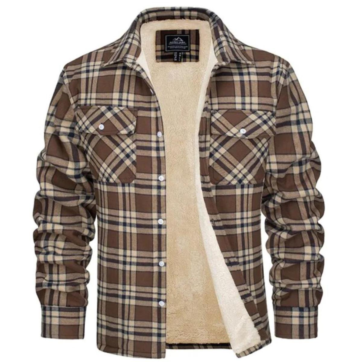 Men’s Fleece-Lined Plaid Shirt Jacket for Cold Seasons