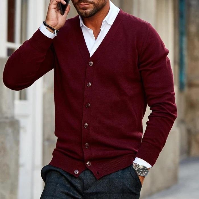 Men’s Formal Button-Up Knit Cardigan with V-Neck