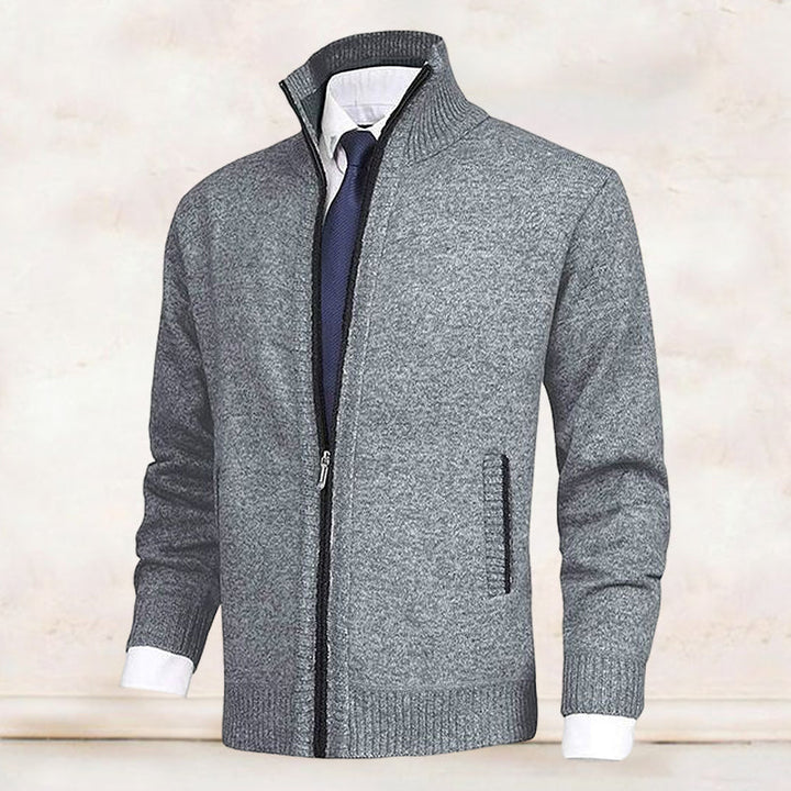 Men’s Formal Zip-Up Cardigan with Stand Collar