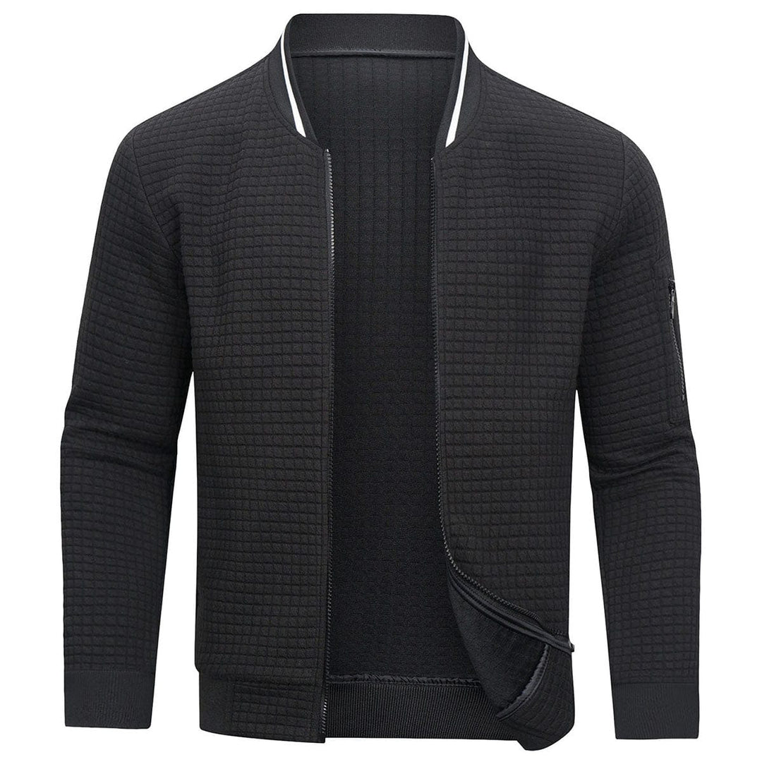 Men’s Formal Zip-Up Knit Cardigan with Cube Texture
