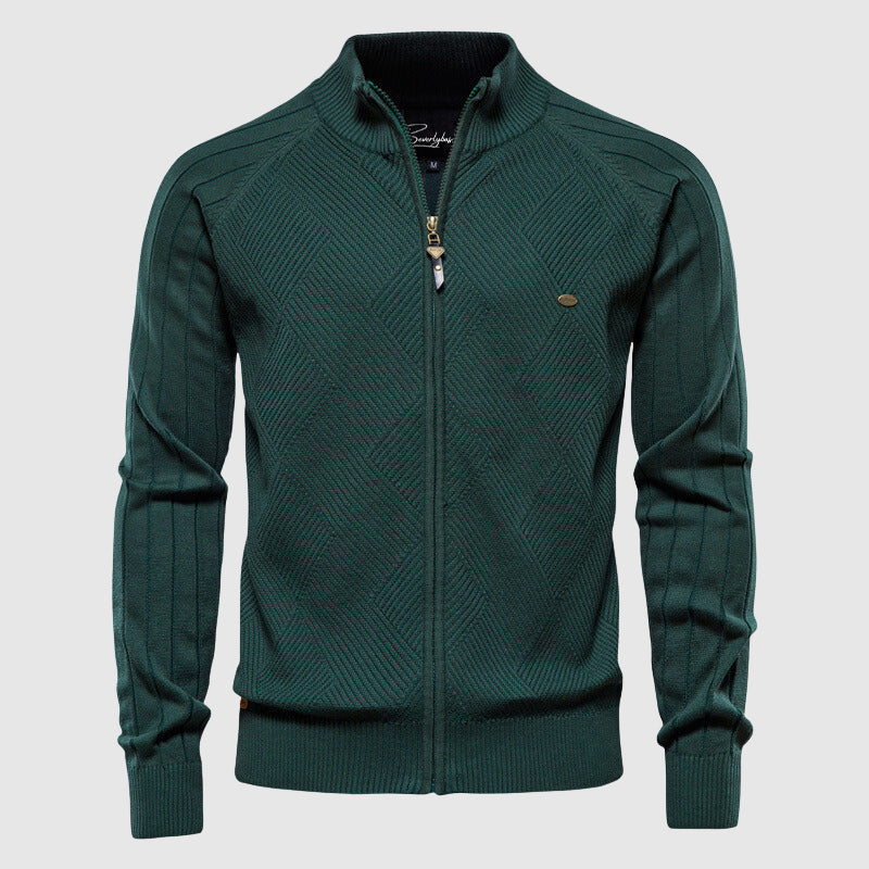 Men’s Full-Zip Knit Jumper with Textured Pattern