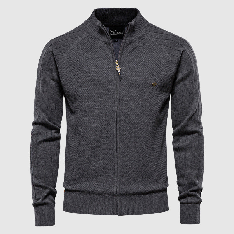 Men’s Full-Zip Knit Jumper with Textured Pattern