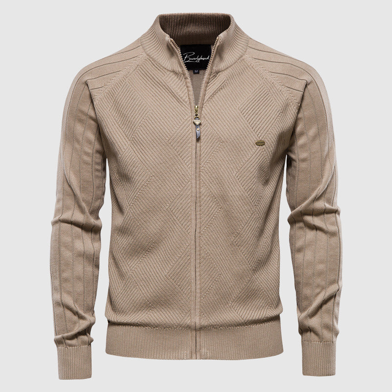 Men’s Full-Zip Knit Jumper with Textured Pattern