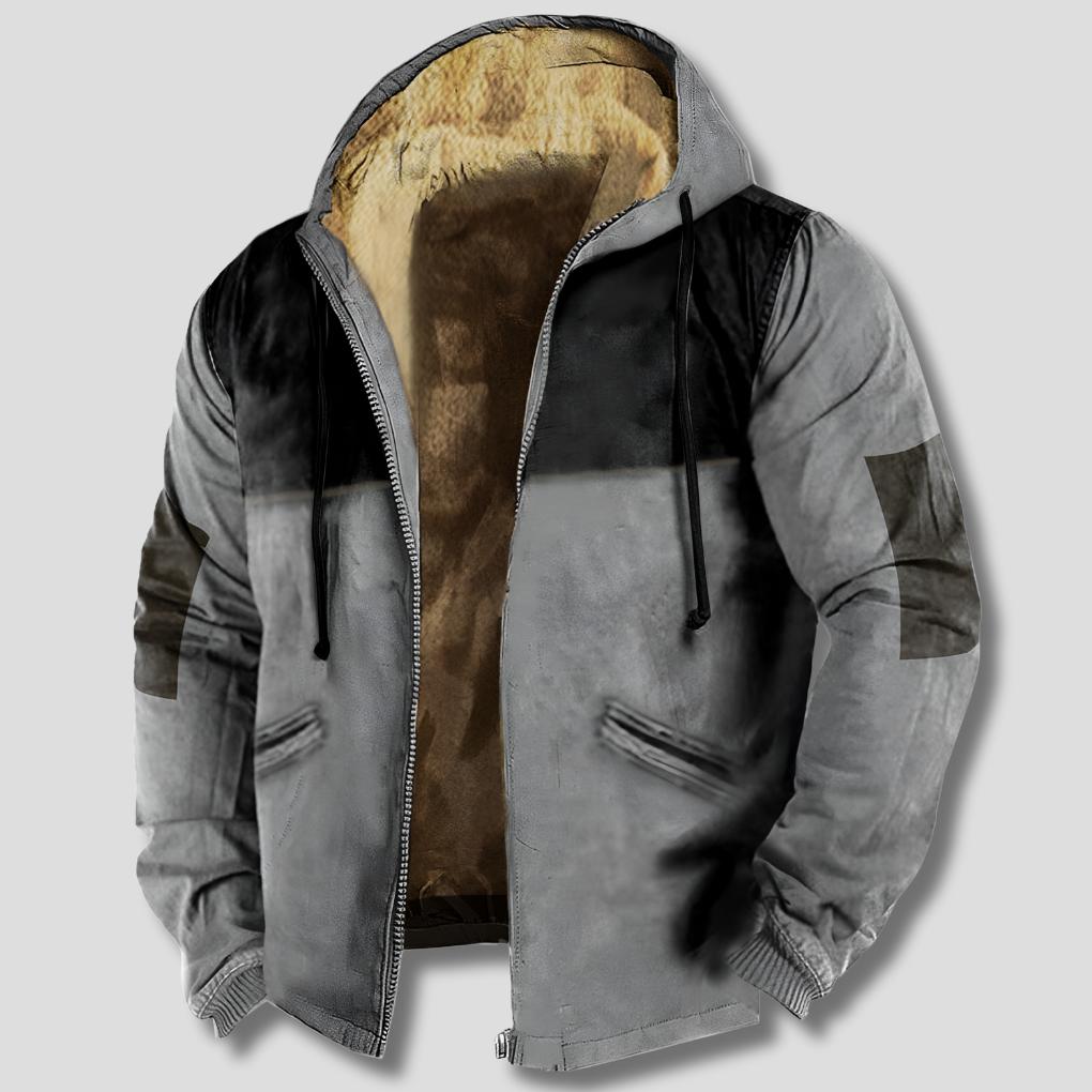 Men’s Hooded Contrast Winter Jacket with Fleece Lining