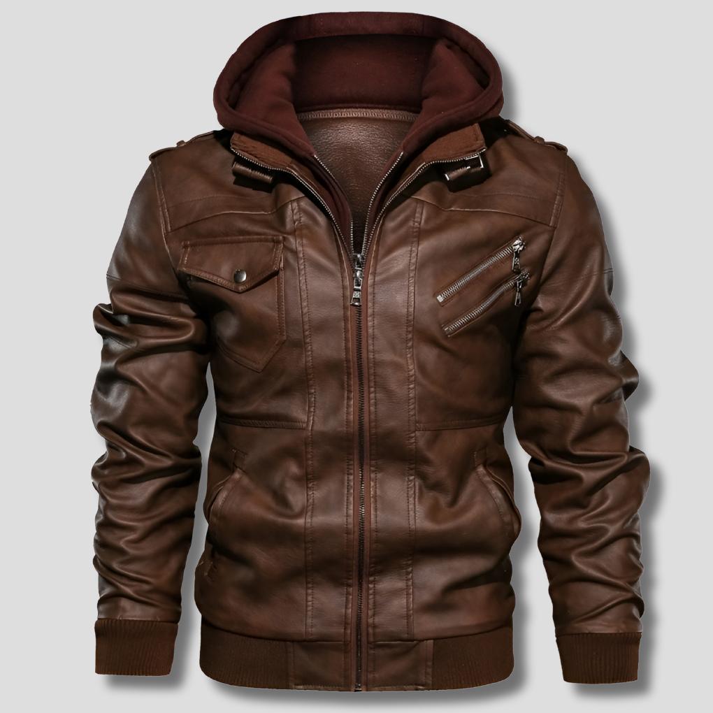 Men’s Hooded Winter Jacket with Biker Detail and Zip Pockets