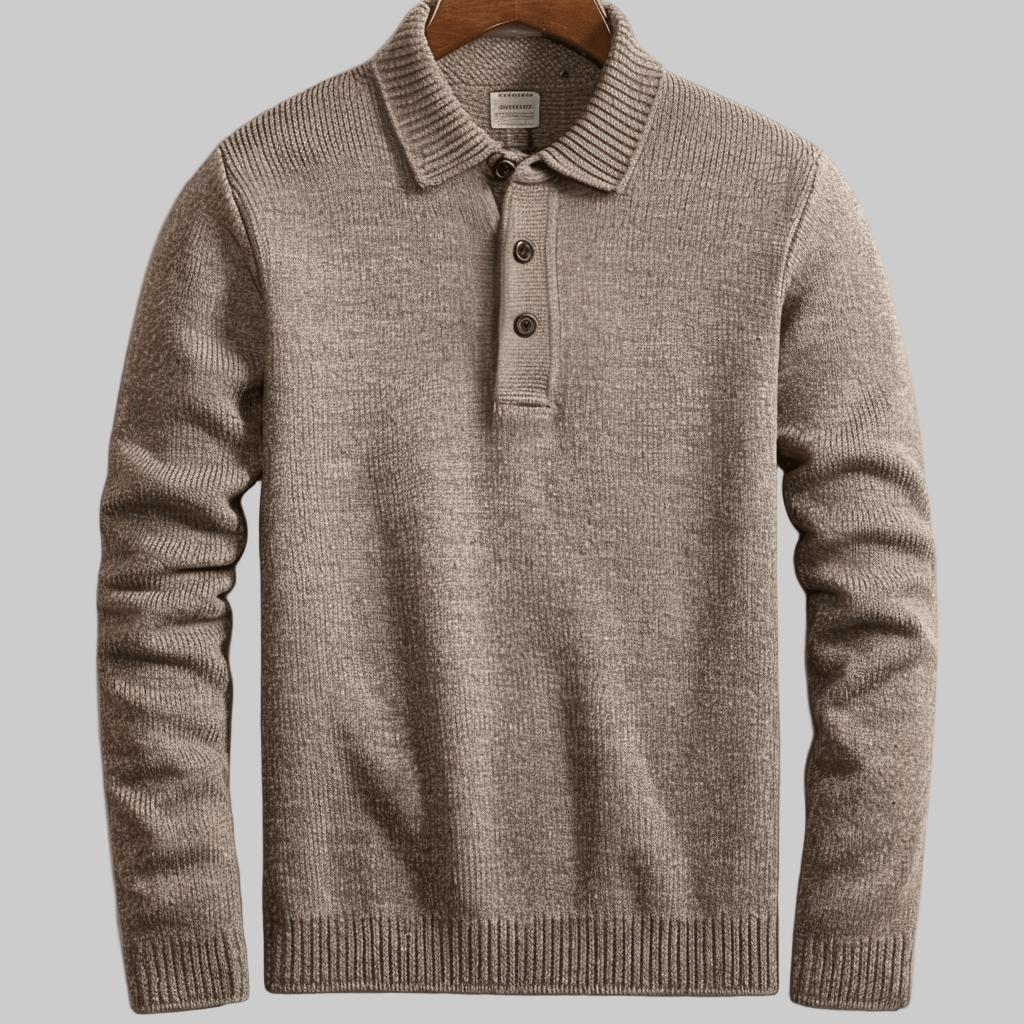 Men’s Knit Polo Sweater with Button Placket