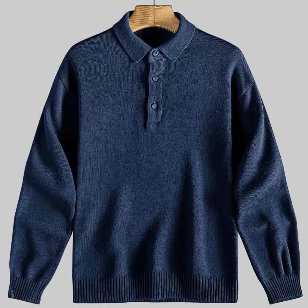 Men’s Knit Polo Sweater with Button Placket