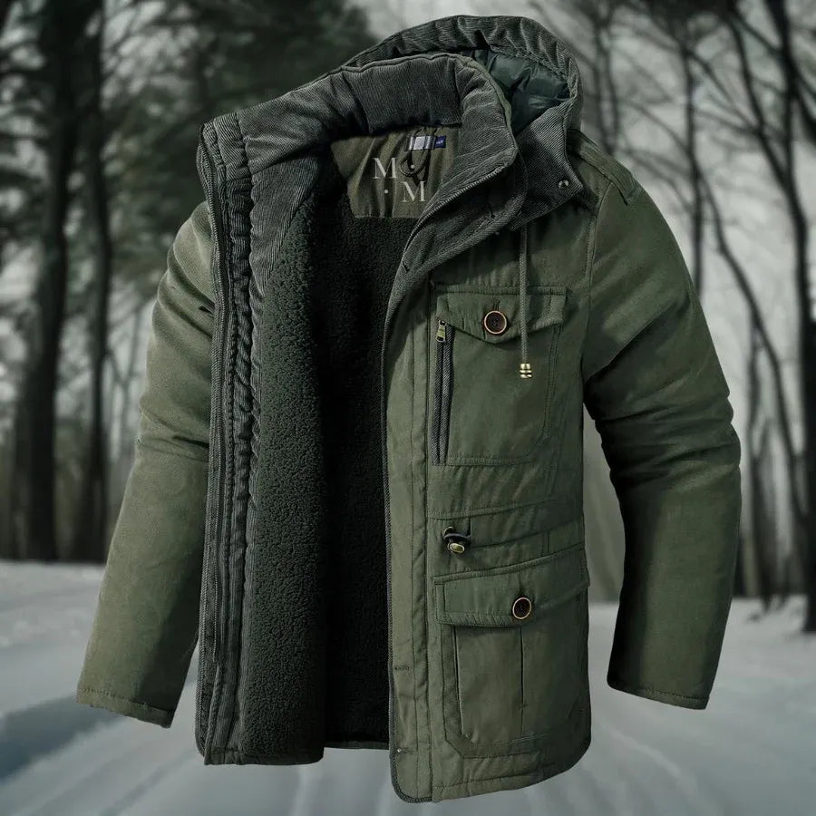 Men’s Modern Field Winter Jacket with Hood and Lined Interior