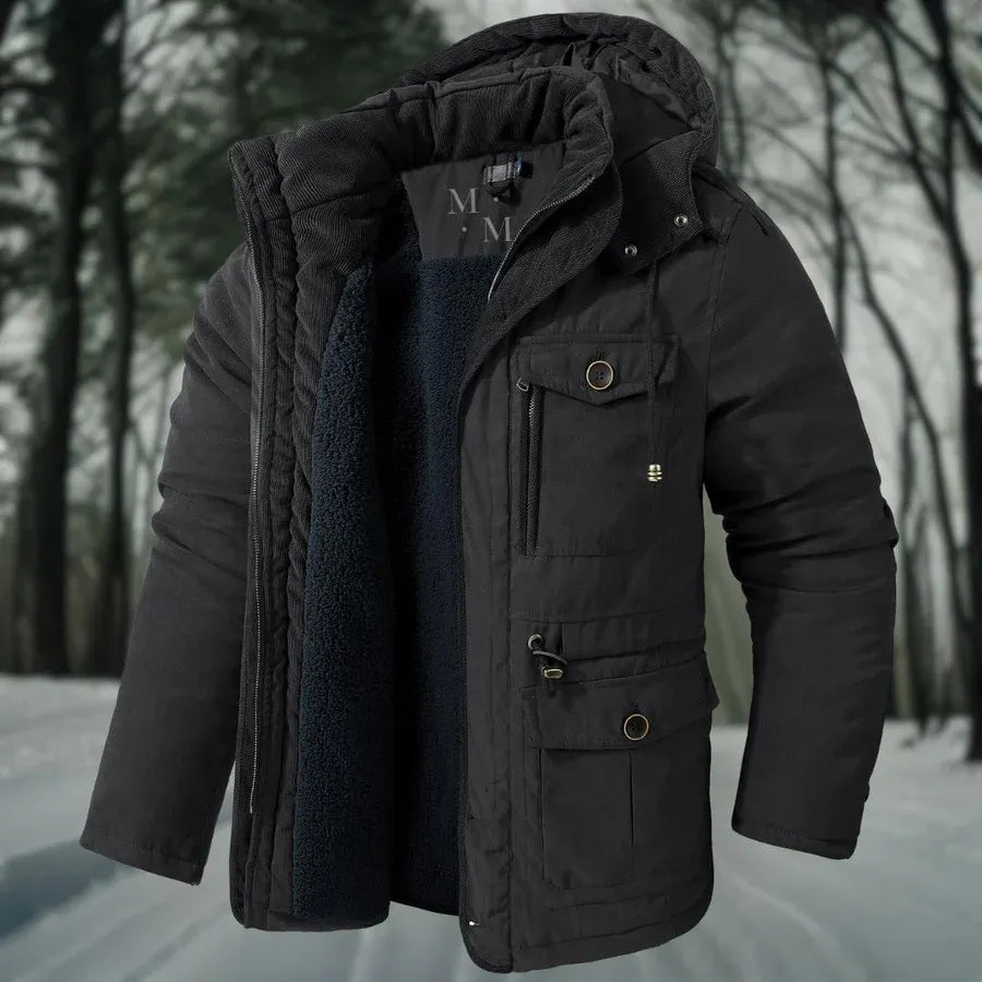 Men’s Modern Field Winter Jacket with Hood and Lined Interior