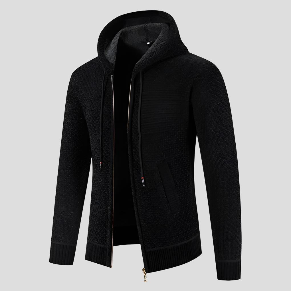 Men’s Modern Hooded Zip Knit Cardigan with Fleece Interior