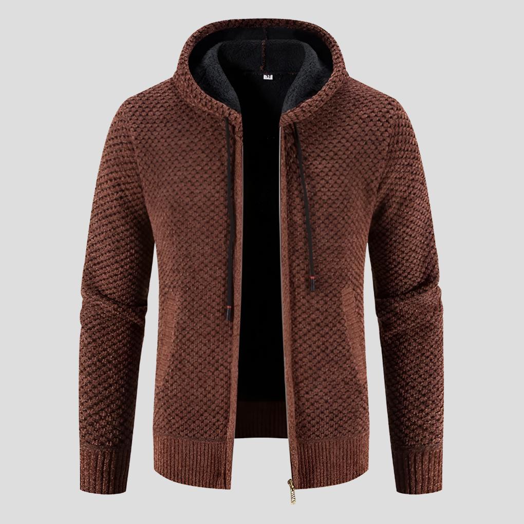 Men’s Modern Hooded Zip Knit Cardigan with Fleece Interior