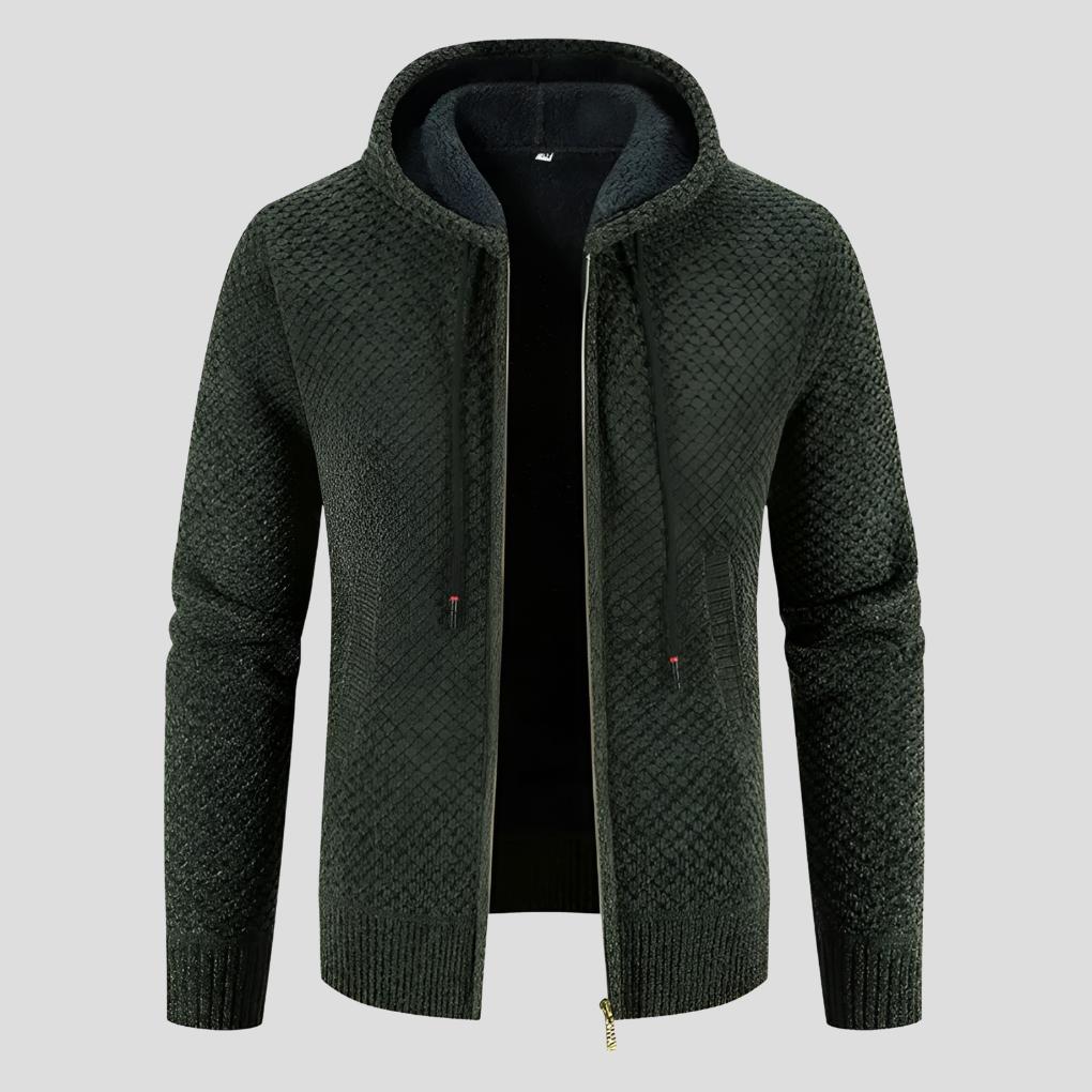 Men’s Modern Hooded Zip Knit Cardigan with Fleece Interior