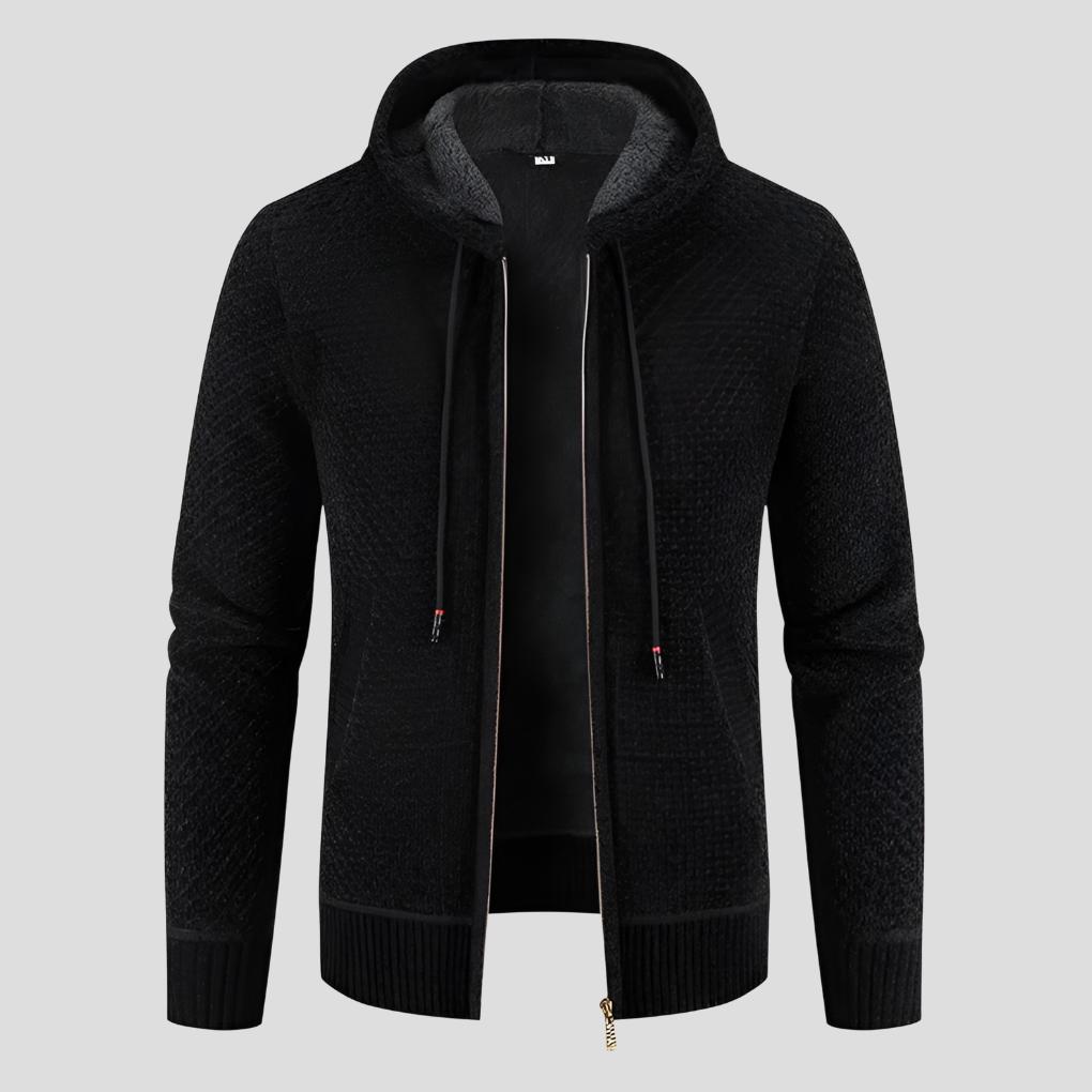 Men’s Modern Hooded Zip Knit Cardigan with Fleece Interior