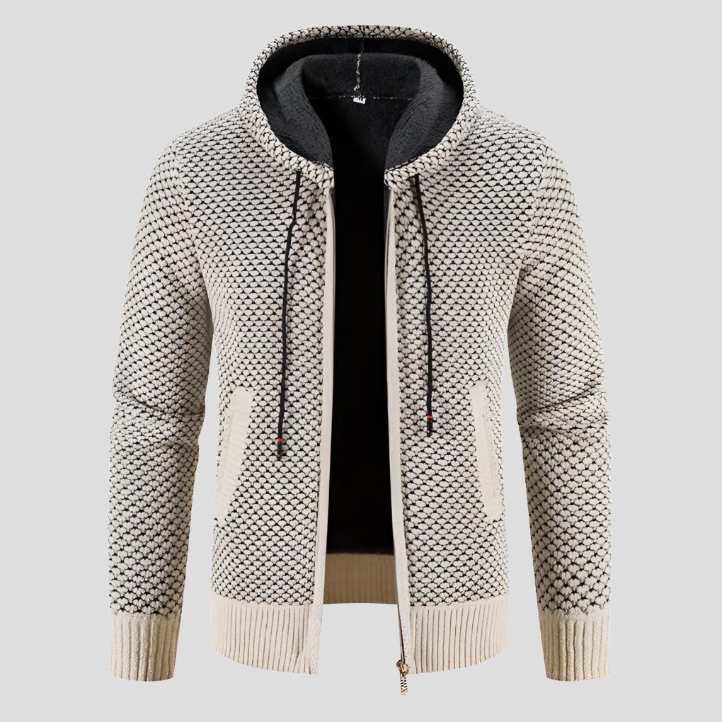 Men’s Modern Hooded Zip Knit Cardigan with Fleece Interior