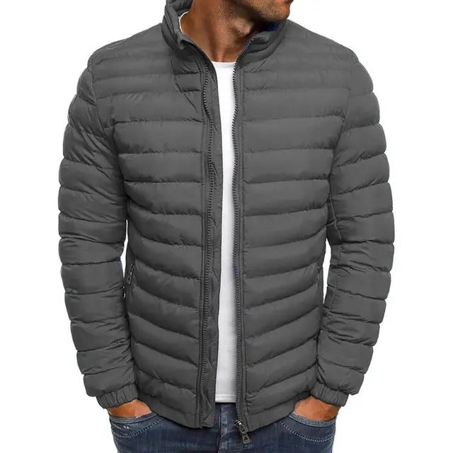 Men’s Quilted Puffer Jacket with Stand Collar for Cold Seasons