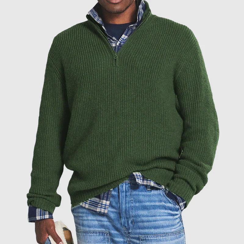 Men’s Rib-Knit Half-Zip Sweater with Stand Collar