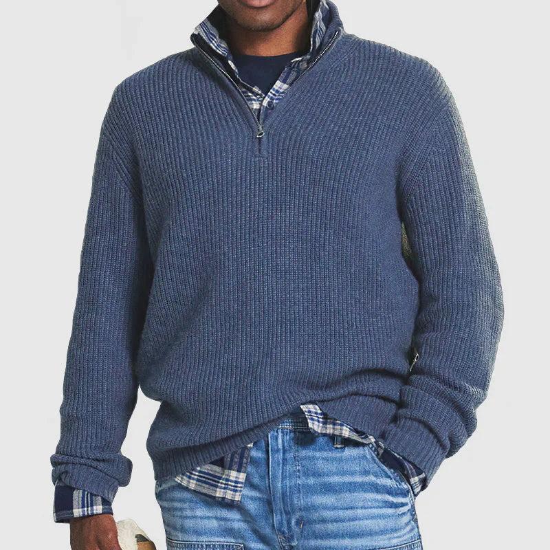 Men’s Rib-Knit Half-Zip Sweater with Stand Collar