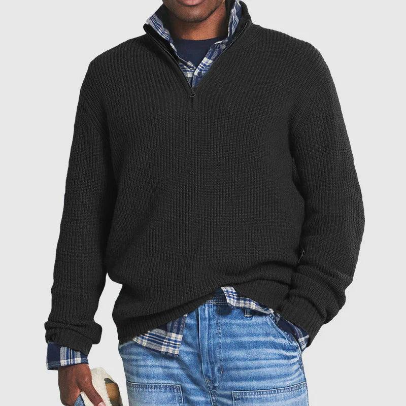 Men’s Rib-Knit Half-Zip Sweater with Stand Collar