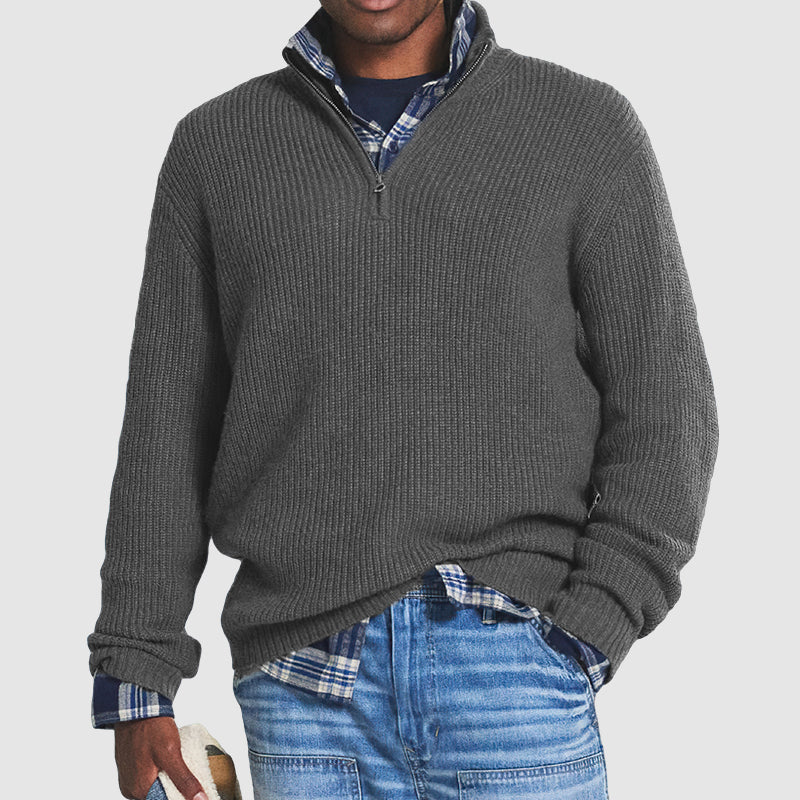 Men’s Rib-Knit Half-Zip Sweater with Stand Collar