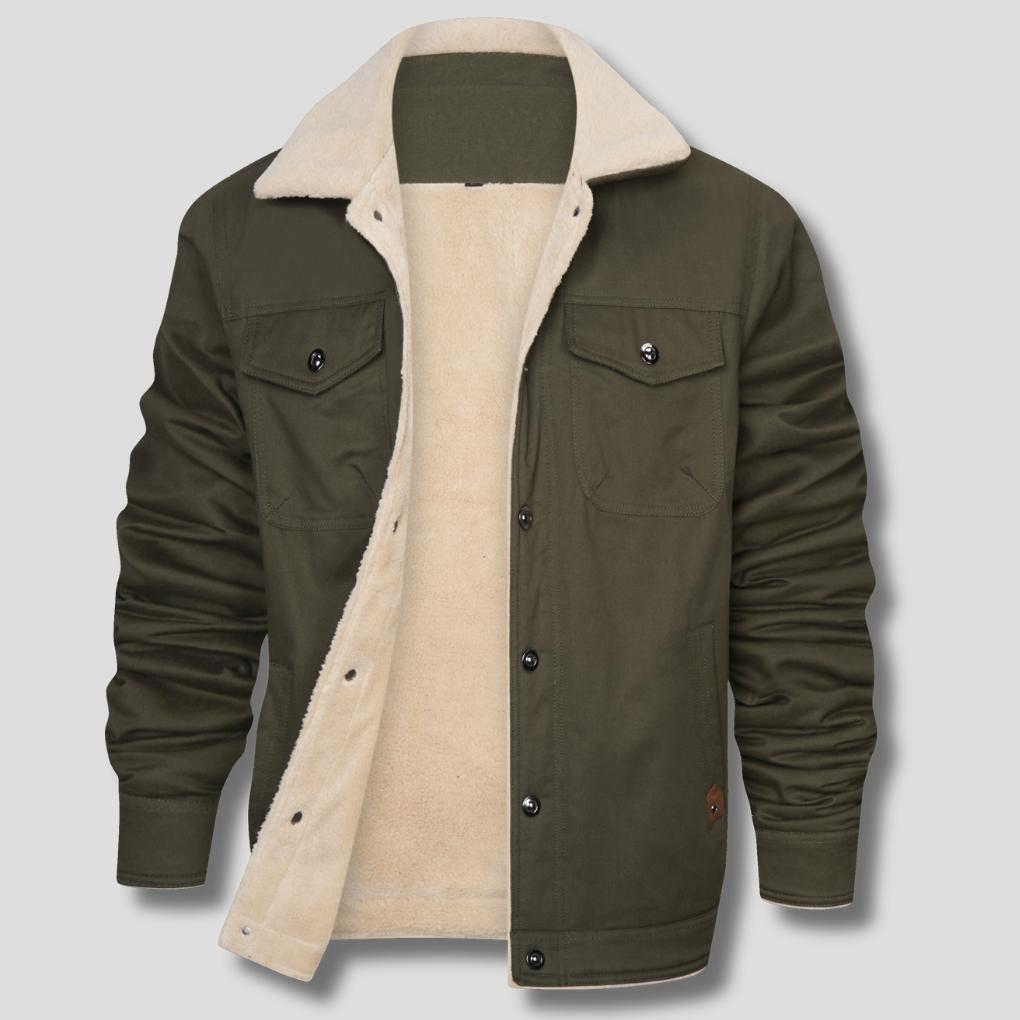 Men’s Vintage Sherpa-Lined Winter Jacket with Button Front
