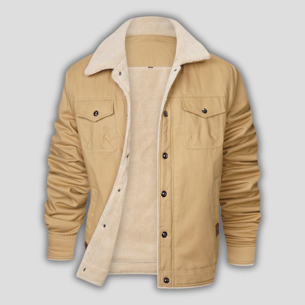 Men’s Vintage Sherpa-Lined Winter Jacket with Button Front