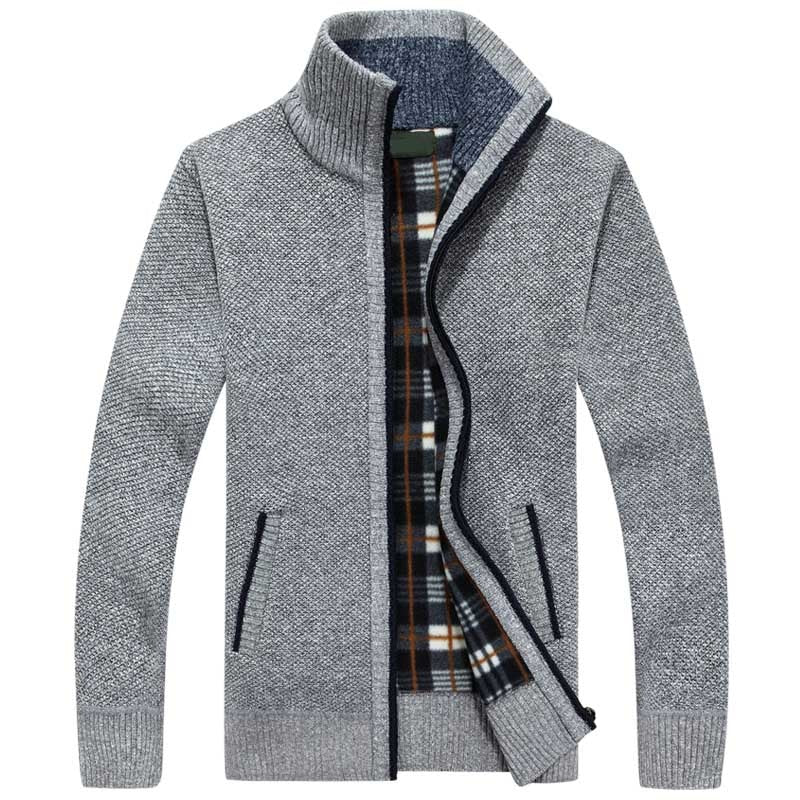 Men’s Zip-Up Knit Cardigan with Stand Collar and Lined Interior