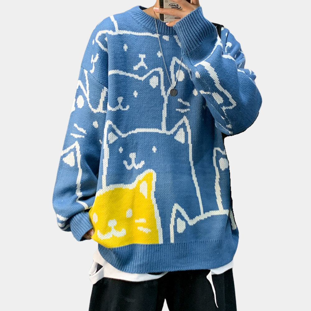 Elmar - Men's Casual Jumper with Cat Motif