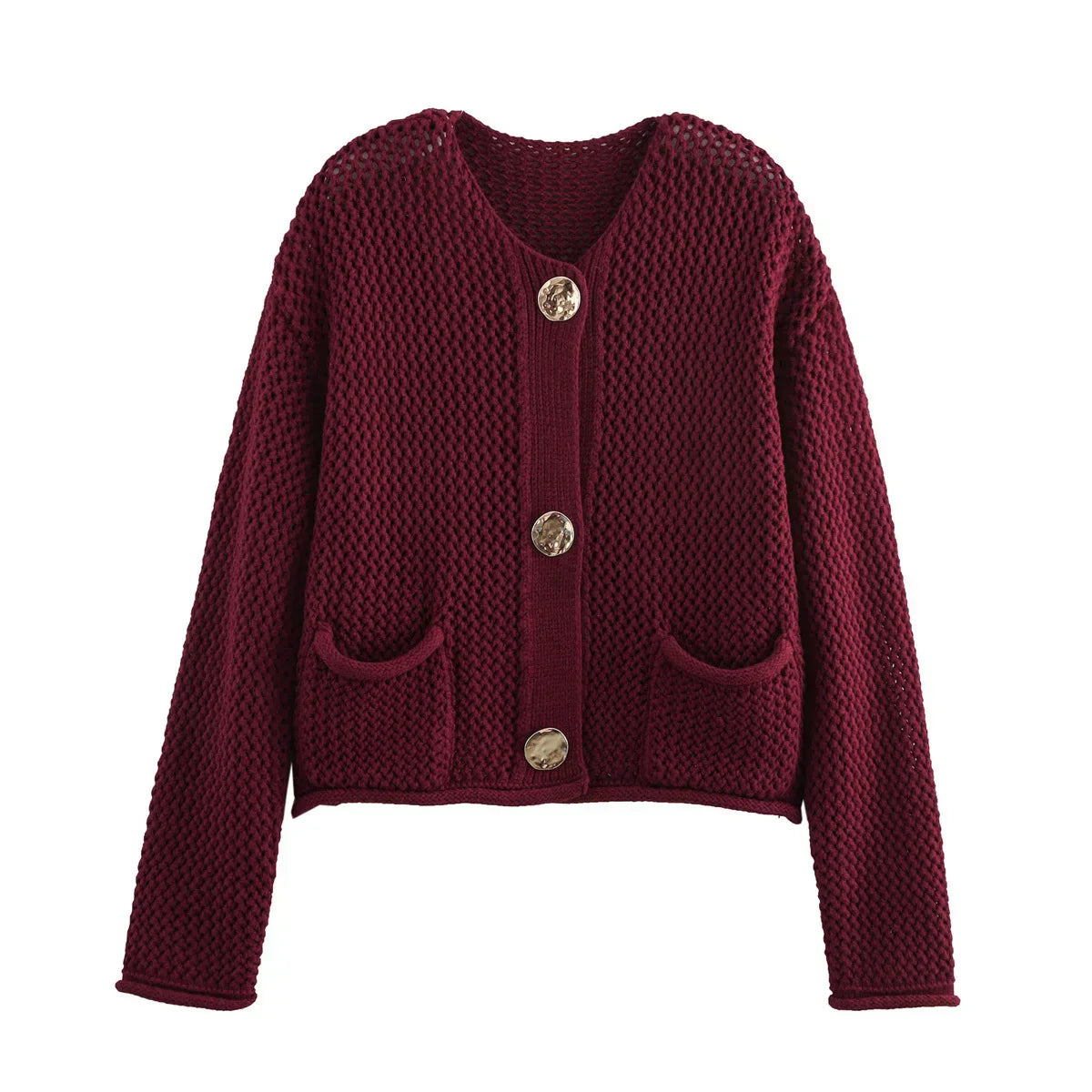 Henrose – Elegant knitted jacket with buttons and front pockets