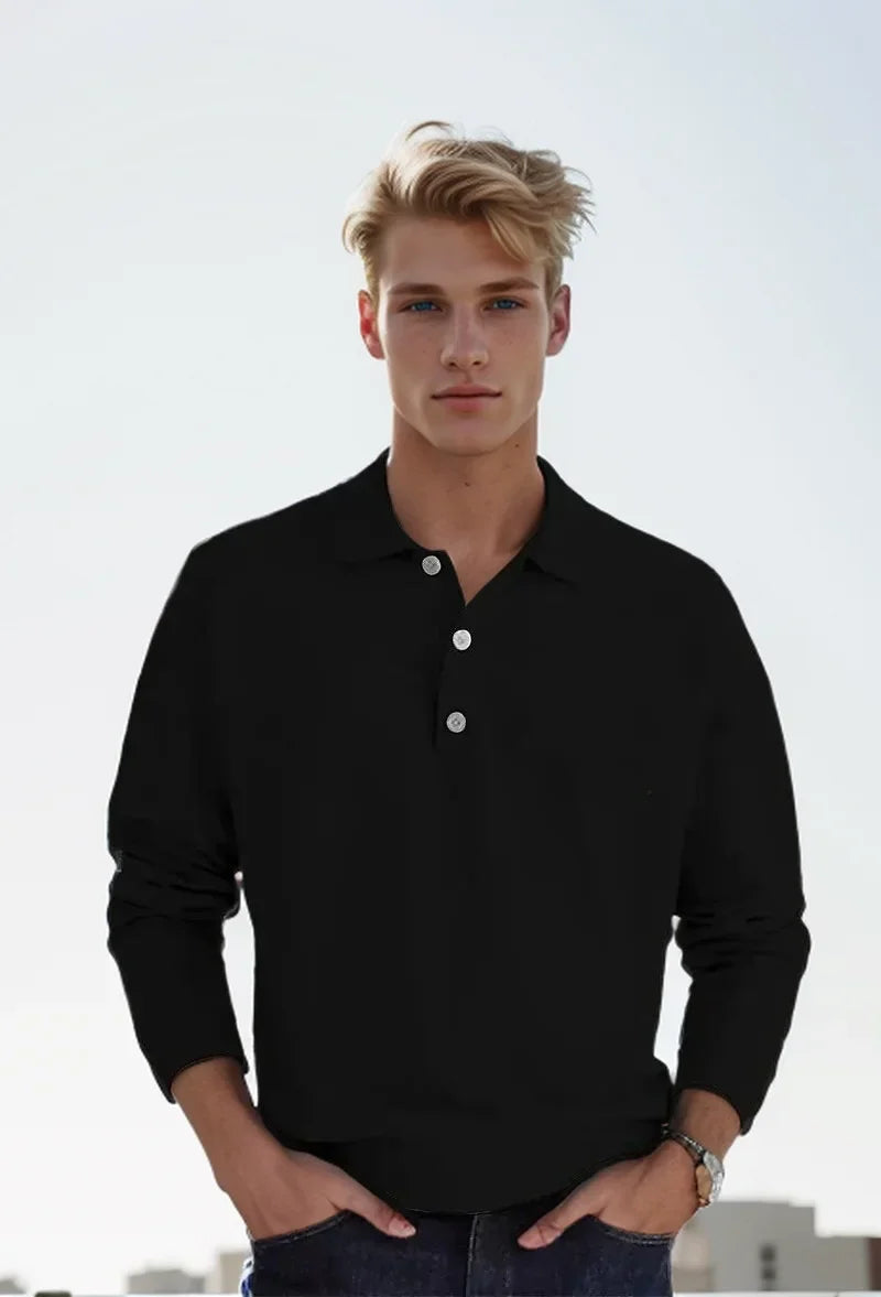 Max - Custom Fit Long Sleeve Polo Shirt with Slim Fit for Men