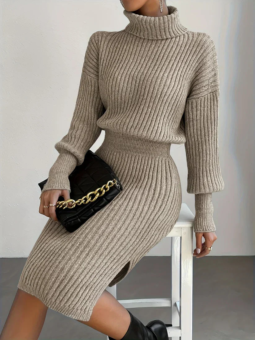 Marilyn - Fashionable knitted dress with high collar