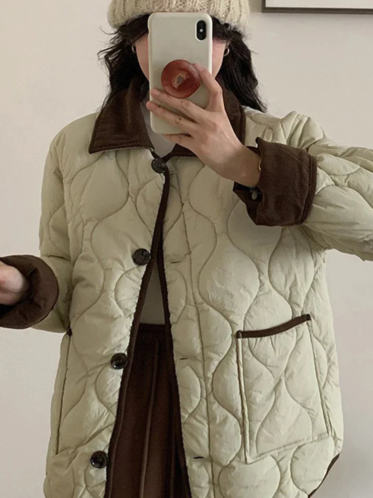 Harper - Korean Style Women's Coat with Colour Block Design