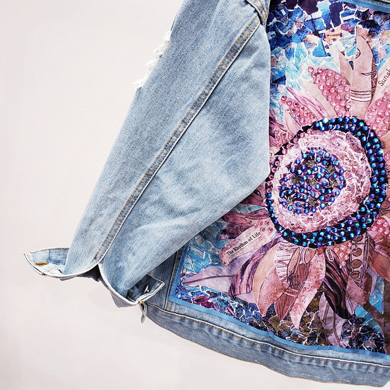 Evelyn - Oversized Jean Jacket with Floral Sequin Print