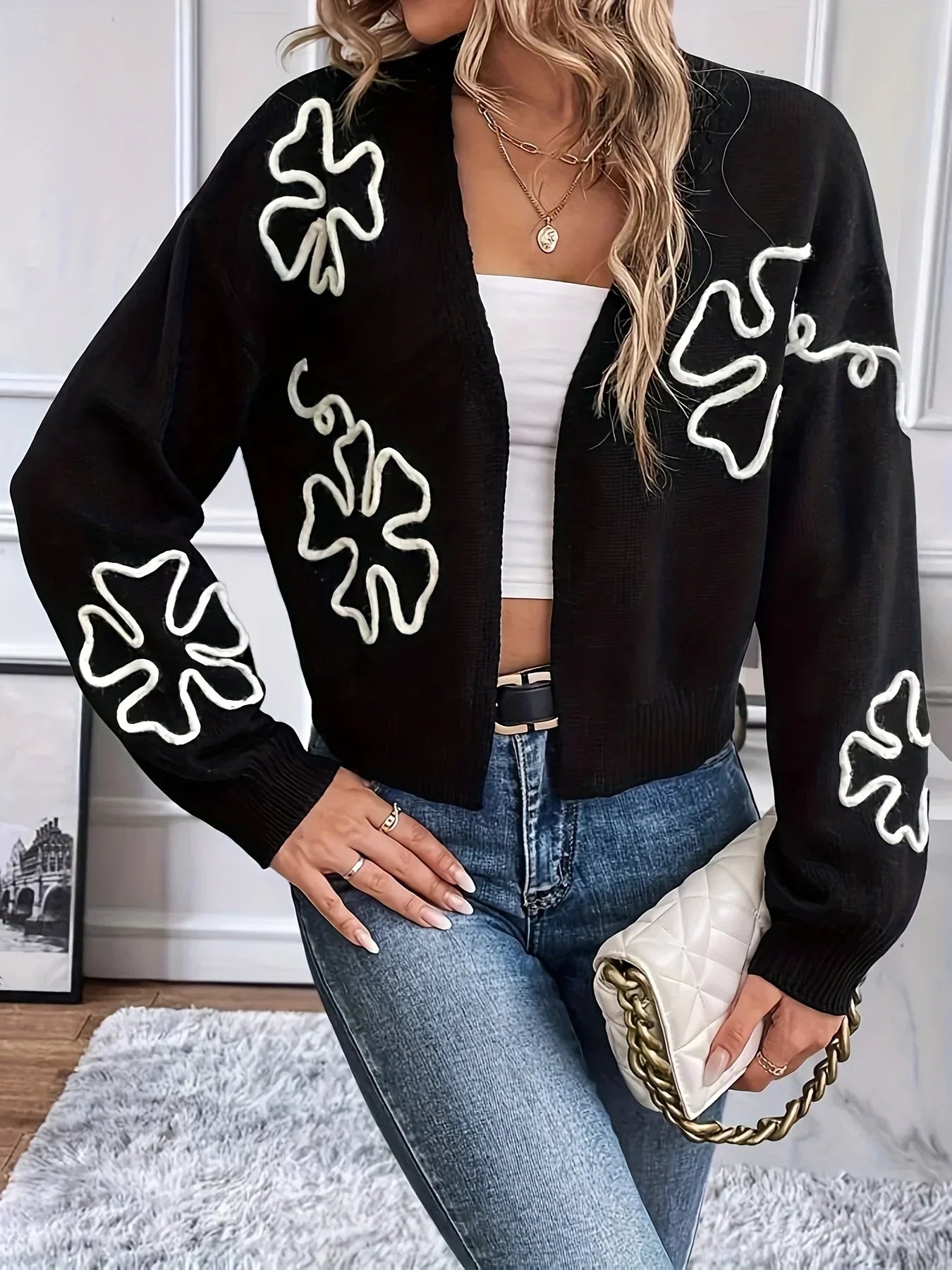 Marrianna - Casual knitted cardigan with floral print