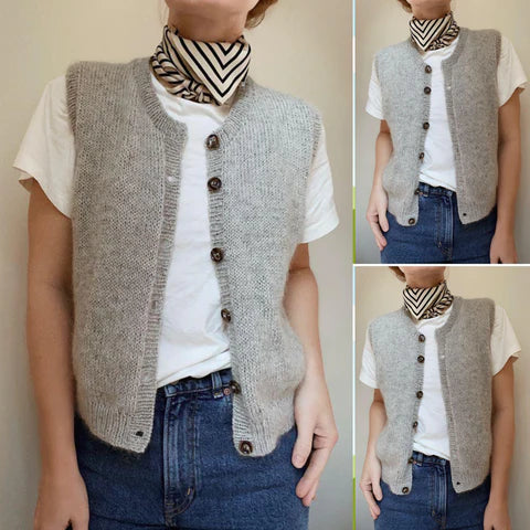 Helena - Light grey sleeveless cardigan with simple structure