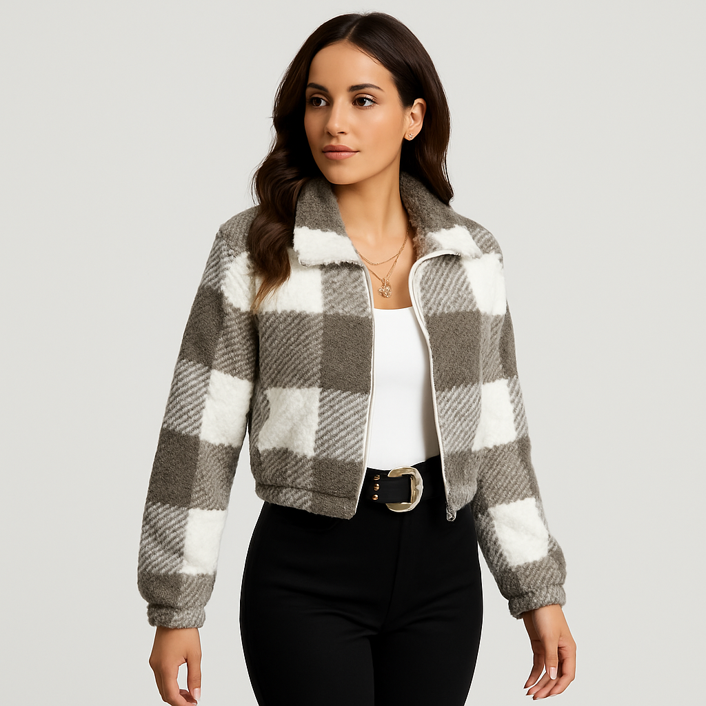 Women's Jacket With Checked Pattern And Zip Front