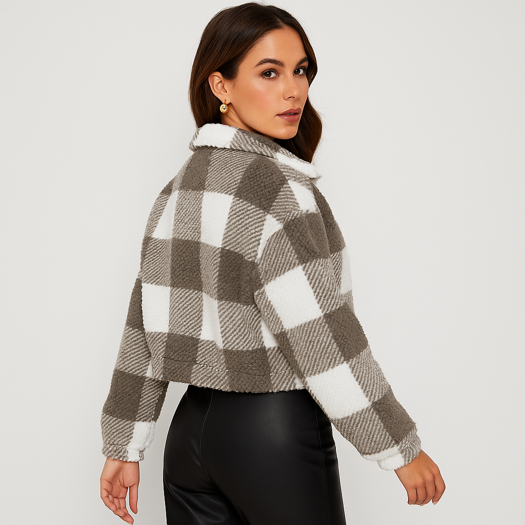 Women's Jacket With Checked Pattern And Zip Front